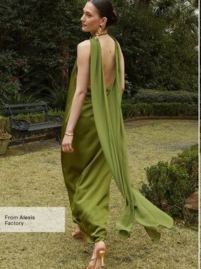 Few Moda Alessia Green Cape Halter Maxi Dress M